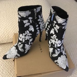Zara B&W embroidered booties
